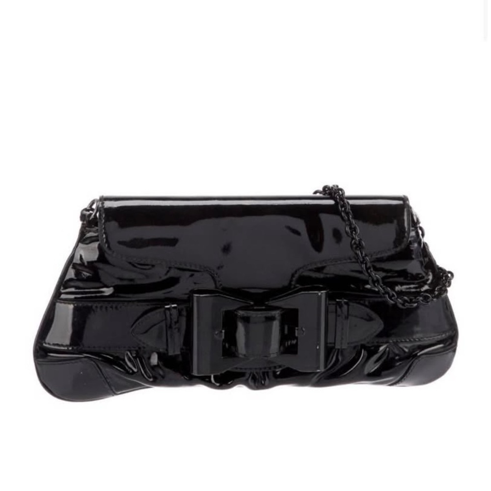 Gucci Patent Leather Bow Clutch with Chain